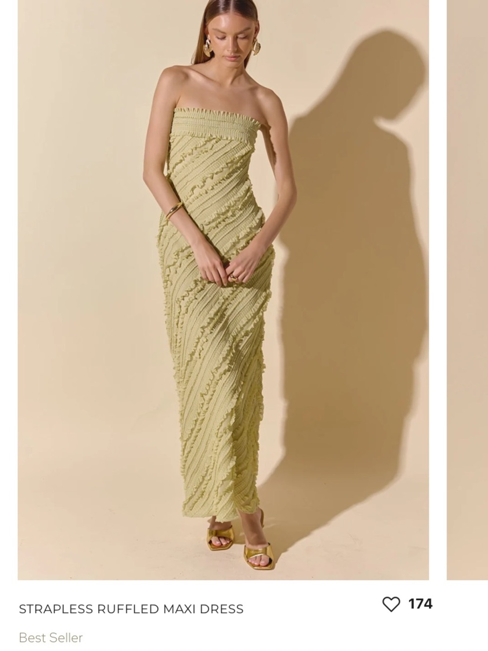 Endless Rose Strapless Ruffled Maxi Dress — Light Lime - Picture 2 of 5